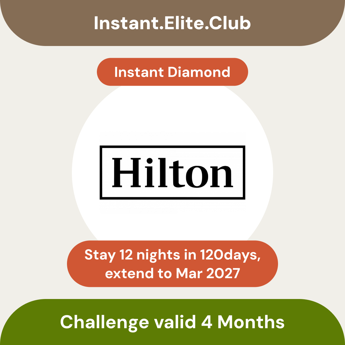 Hilton Diamond, Instant Hilton Diamond, Diamond Challenge, Valid 4 Months