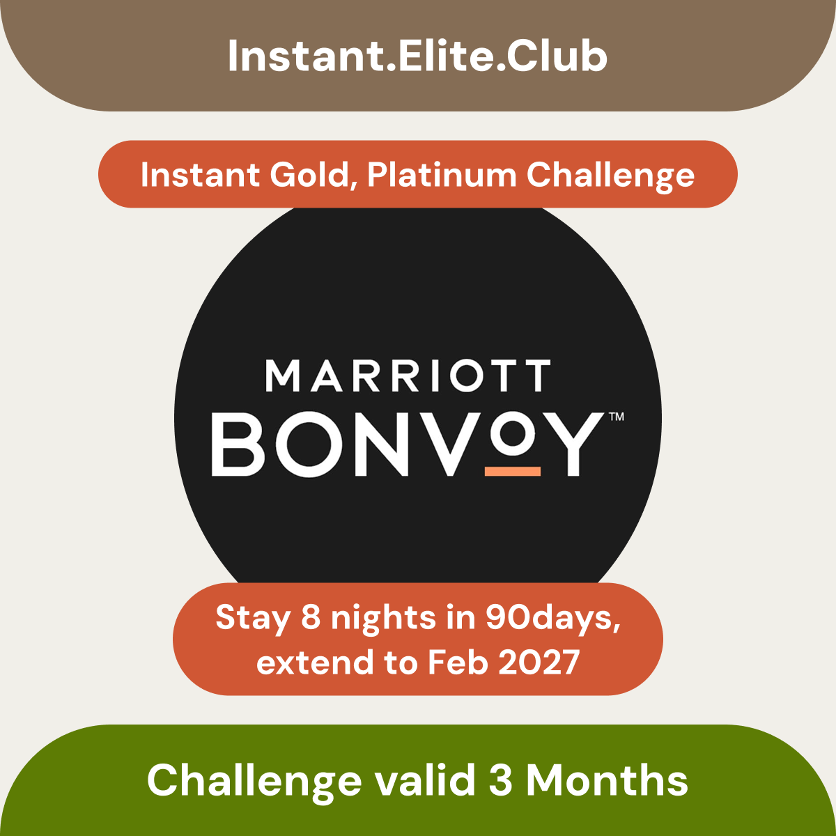 Marriott Platinum Challenge, Marriott Instant Gold, Marriott Gold, Marriott Platinum, Valid 3 months
